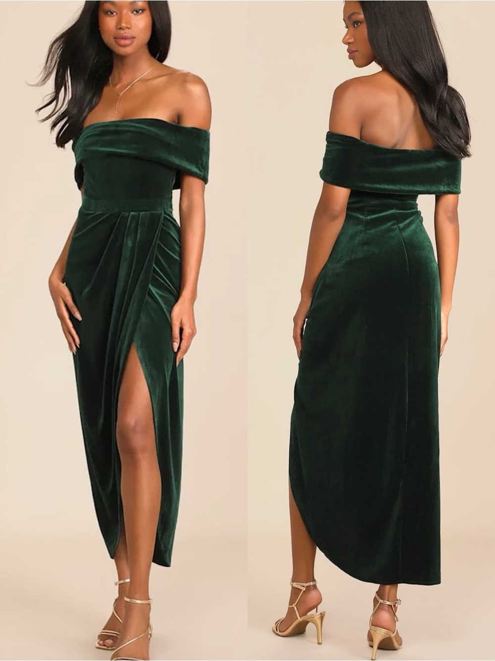 Lulus | I'm Enchanted Emerald Green Velvet Off-the-Shoulder Maxi Dress